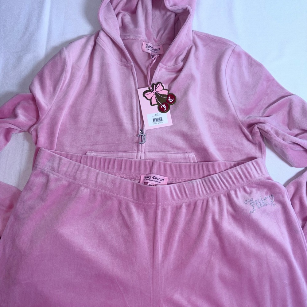Juicy Couture Velour Tracksuit Large Rose Pink NEW Rhinestone Logo Y2K Set - Picture 5 of 11